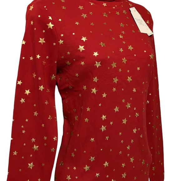 NWT Time and Tru red long sleeve turtleneck with gold foil stars - Picture 1 of 6